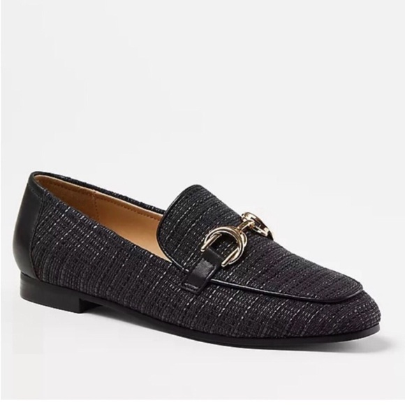 Ann Taylor Shoes - NWOT Ann Taylor Black Chain Bit Horsebit Straw Loafers Size 9.5, 9